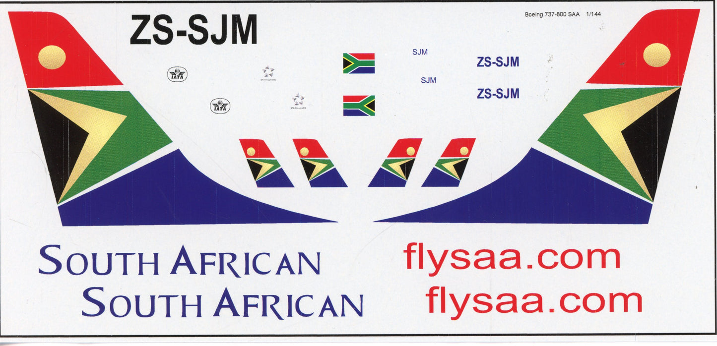 SAA Boeing 737-800 ZS-SJM - 1/144 Scale MAV Decals MAVSAA737