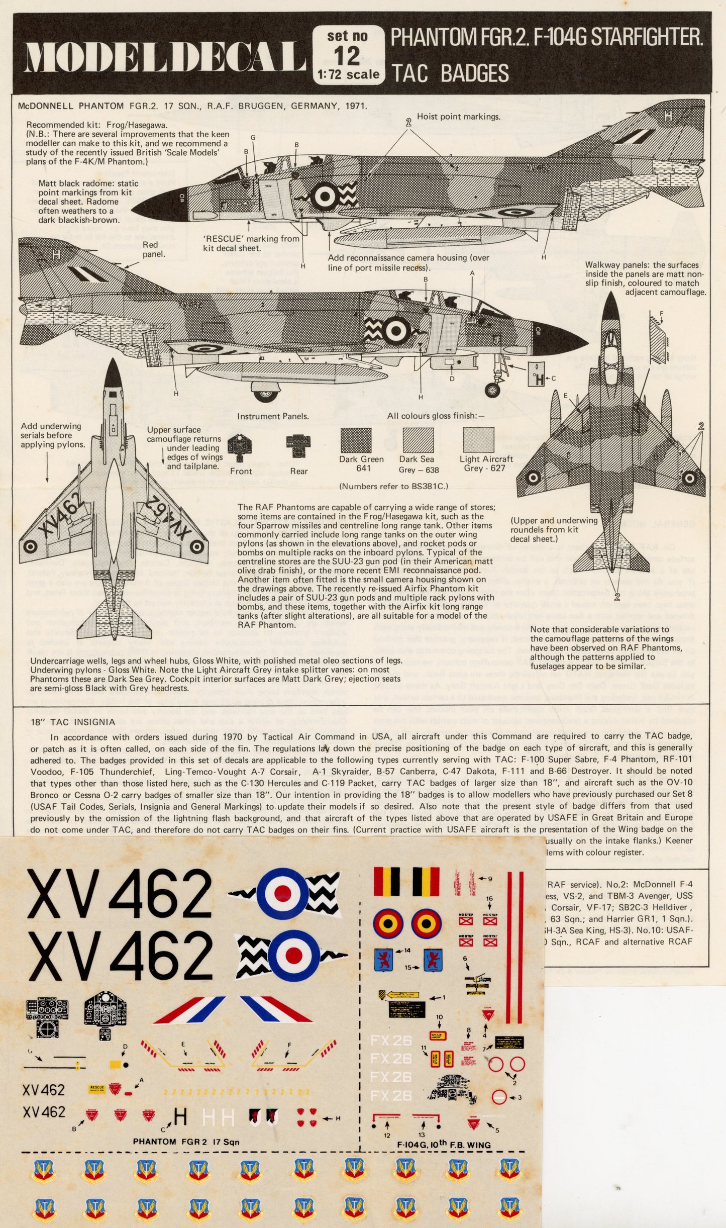 Phantom FGR.2., F-104 Starfighter, TAC Badges - 1/72 Scale Modeldecal MD12