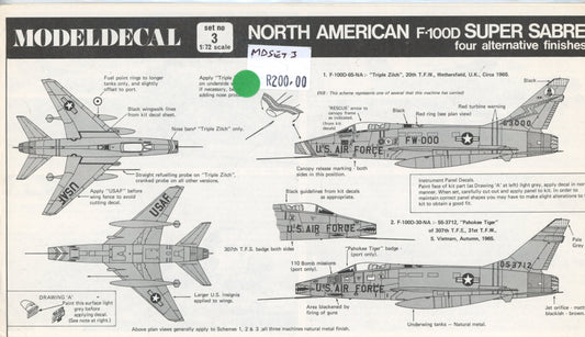 North American F-100D Super Sabre - 1/72 Scale Modeldecal MDSET3