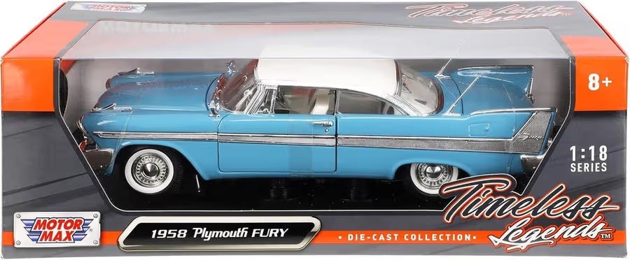 Plymouth Fury Light Blue W/ White 1958 - 1/18 Scale -  MotorMax - MOT73115TC
