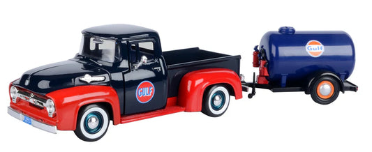 Ford F-100 Pickup + Oil Tanker in Gulf Livery 1956 - 1/24 Scale MotorMax MOT79611