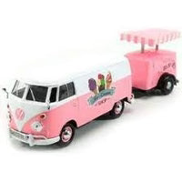 VW Type 2 (T1) Delivery Van/Fridge Trailer Pink - 1/24 Scale MotorMax MOT79672