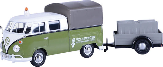 VW Type 2 (T1) Pickup/Road Maintenance Trailer - 1/24 Scale MotorMax MOT79676