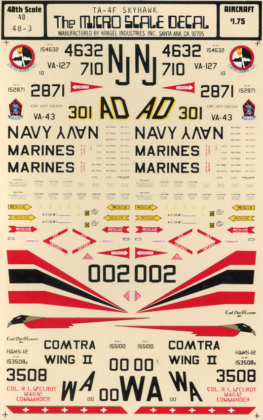 TA-4F Skyhawk - 1/48 Scale Microscale Decal MS48-3