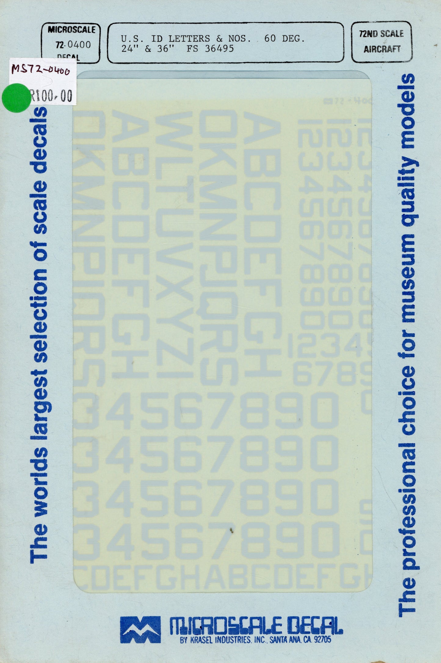 U.S. ID Letters & Nos. - 1/72 Scale Microscale Decal MS72-0400