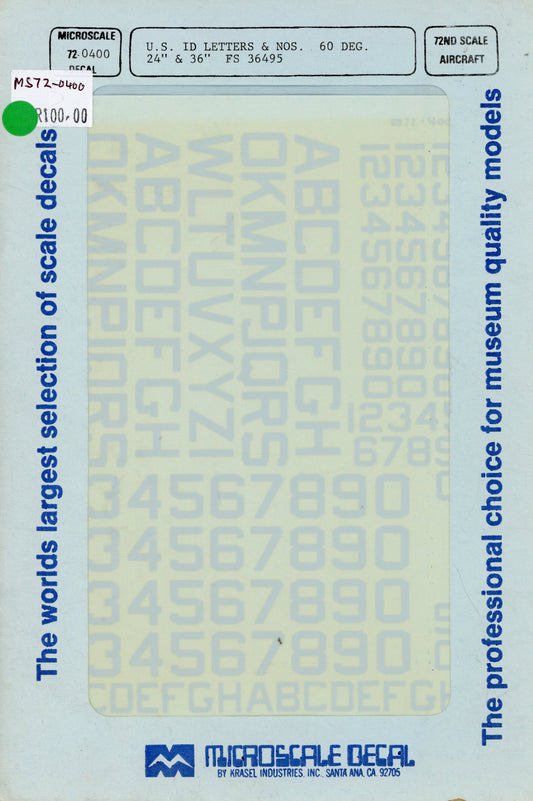 U.S. ID Letters & Nos. - 1/72 Scale Microscale Decal MS72-0400