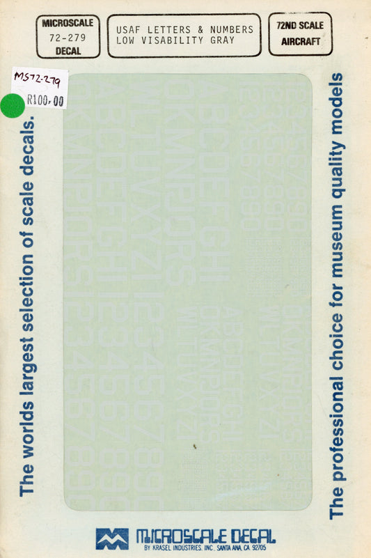 USAF Letters & Numbers Low Visibility Gray - 1/72 Scale Microscale Decal MS72-279
