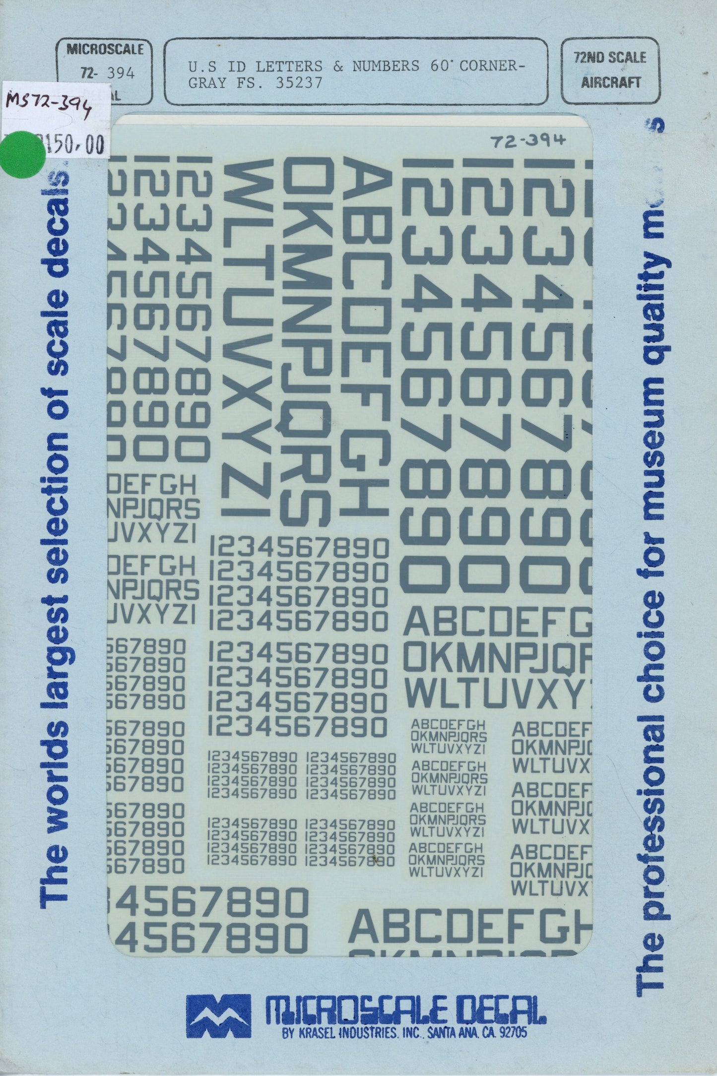 U.S. ID Letters & Numbers - 1/72 Scale Microscale Decal MS72-394