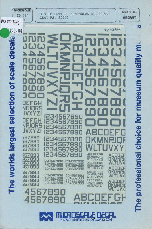 U.S. ID Letters & Numbers - 1/72 Scale Microscale Decal MS72-394
