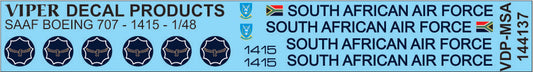 SAAF Boeing 707 '1415' - 1/144 Scale Viper Decal Products MSA144137