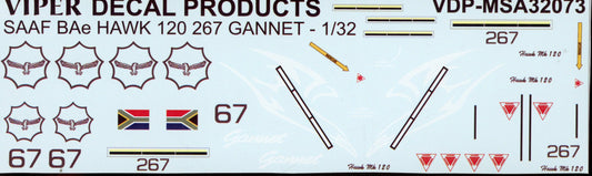 SAAF BAe Hawk 120 '267 Gannet' - 1/32 Scale Viper Decal Products MSA32073