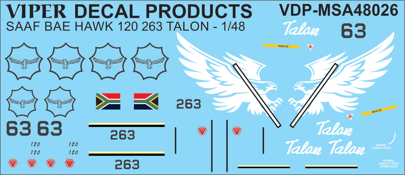 SAAF BAe Hawk 120 '263 Talon' - 1/36 Scale Viper Decals MSA48026