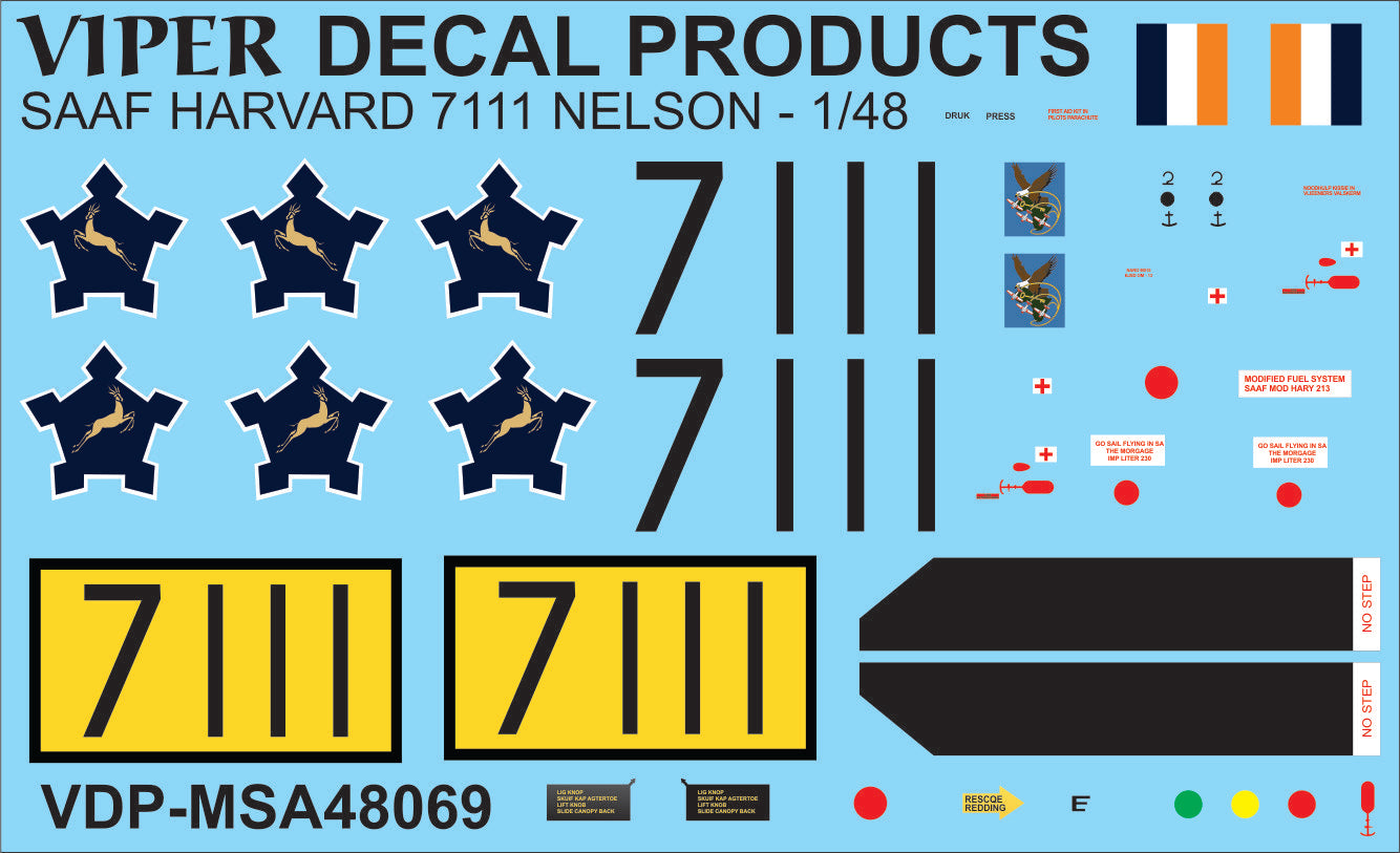 SAAF Harvard 7111 - 1/48 Scale Viper Decal Products MSA48069