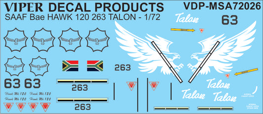 SAAF BAe Hawk 120 '263 Talon' - 1/72 Scale Viper Decals MSA72026