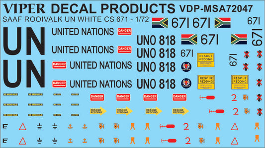 SAAF Rooivalk 'United Nations 671/UNO818 - 1/72 Scale Viper Decal Products MSA72047