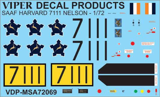 SAAF Harvard 7111 - 1/72 Scale Viper Decal Products MSA72069
