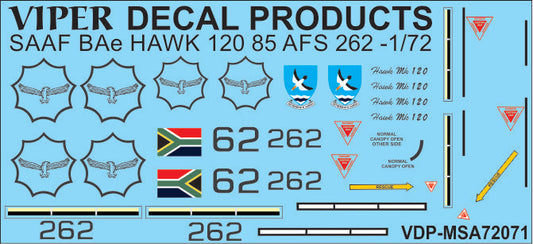 SAAF BAe Hawk 120  '262' - 1/72 Scale Viper Decal Products MSA72071