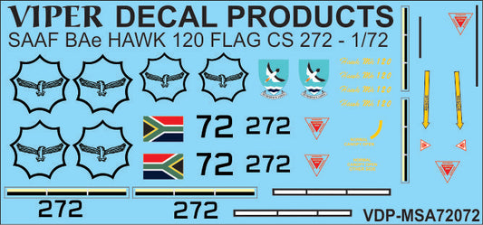 SAAF BAe Hawk 120 '272 Flag colour scheme' Decal Sheet - 1/72 Scale Viper Decal Products MSA72072