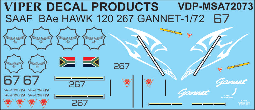 SAAF BAe Hawk 120 '267 Gannet' Decal Sheet - 1/72 Scale Viper Decal Products MSA72073