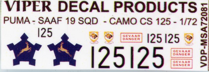 SAAF Puma '25 Camo' 19 Sqn - 1/72 Scale Viper Decal MSA72081