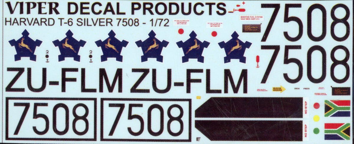 SAAF/Civvie T-6 Texan Harvard 7508/ZU-FLM - 1/72 Scale Viper Decal Products MSA72082 (Copy)
