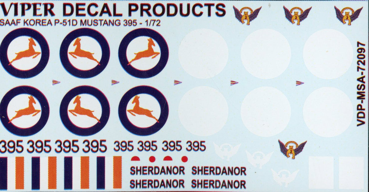 SAAF Korea P-51D Mustang 395 'Sherdanor' - 1/72 Scale Viper Decal MSA72097