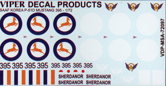 SAAF Korea P-51D Mustang 395 'Sherdanor' - 1/72 Scale Viper Decal MSA72097