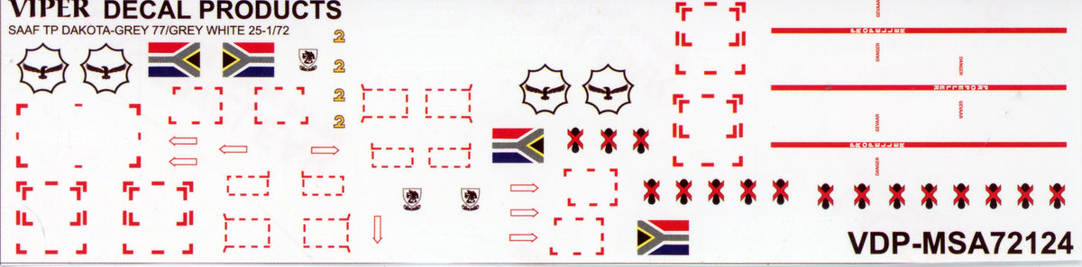 SAAF TP Dakota Grey 77 / Grey White 25 - 1/72 Scale Viper Decals Products MSA72124