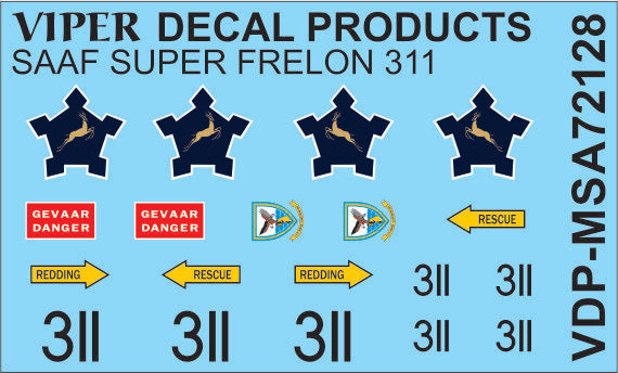 SAAF Super Frelon '311' - 1/72 Scale Viper Decal Products MSA72128