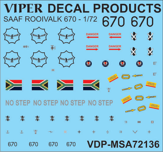 SAAF Rooivalk '670' - 1/72 Scale Viper Decal Products MSA72136