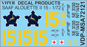 SAAF Alouette II '15' - 1/72 Scale Viper Decal Products MSA72121