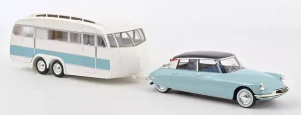 CITROËN DS 19 1959 NUAGE BLUE/PURPLE + CARAVANE HÉNON 1/18 Scale NOREV MTDNOR181760