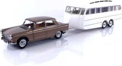 PEUGEOT 404 1965 BROWN METALLIC WITH CARAVAN HÉNON 1/18 Scale NOREV MTDNOR184837