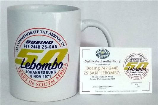 50th Anniversary of the 1st Boeing 747-244B ZS-SAN Lebombo Delivered to SAA Coffee Mug - MUG50