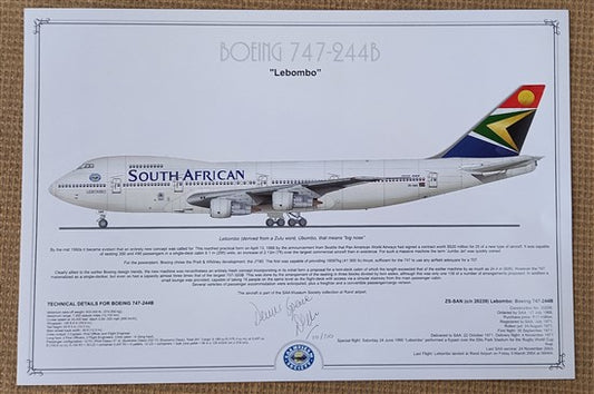 Boeing 747-244B ZS-SAN South African Airways Profile Poster - PVP-93