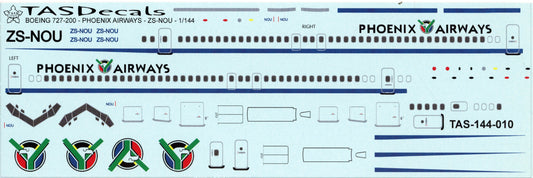 Phoenix Airways Boeing 727-200  ZS-NOU - 1/144 Scale TAS Decals TAS-144-010