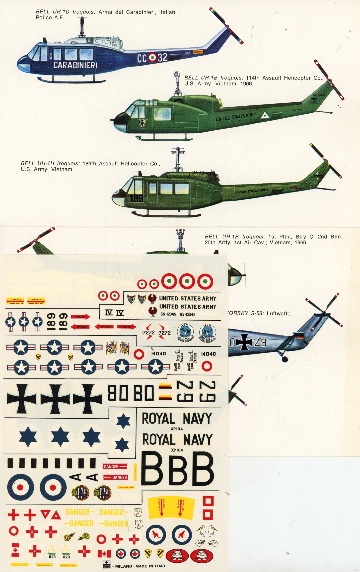 Helicopters Sikorsky S-58, Bell UH-1D, B, H - 1/72 Scale ESCI Decals TAS015771