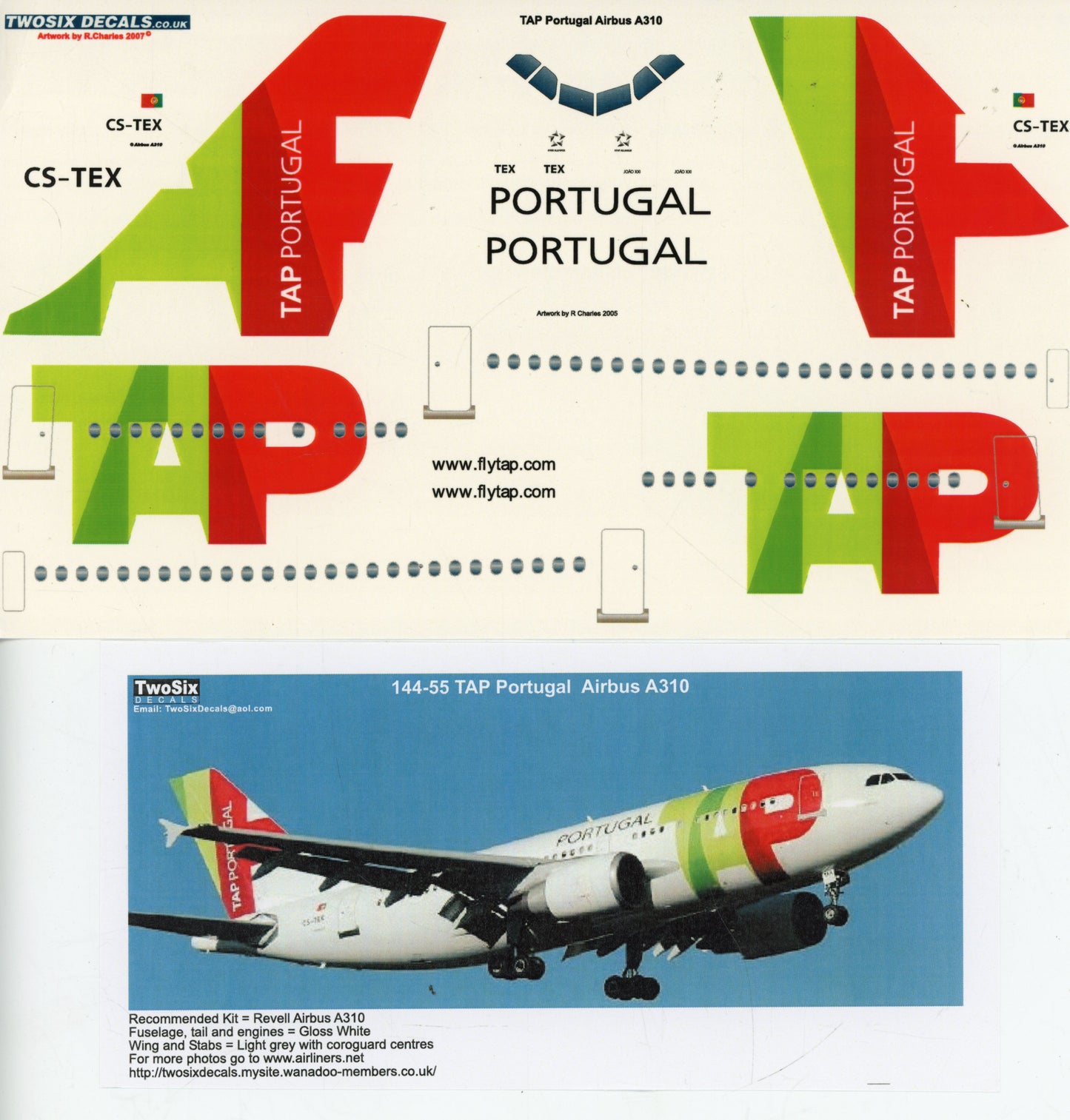 TAP Portugal Airbus A310 - 1/144 Scale Two Six Decals 144-55