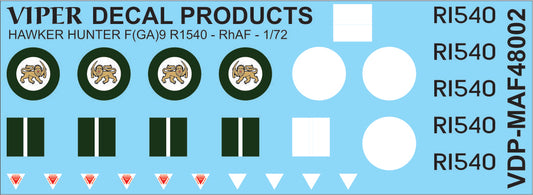Rhodesian Air Force  Hawker Hunter FGA.9 - 1/48 Scale Viper Decal Products MAF48002