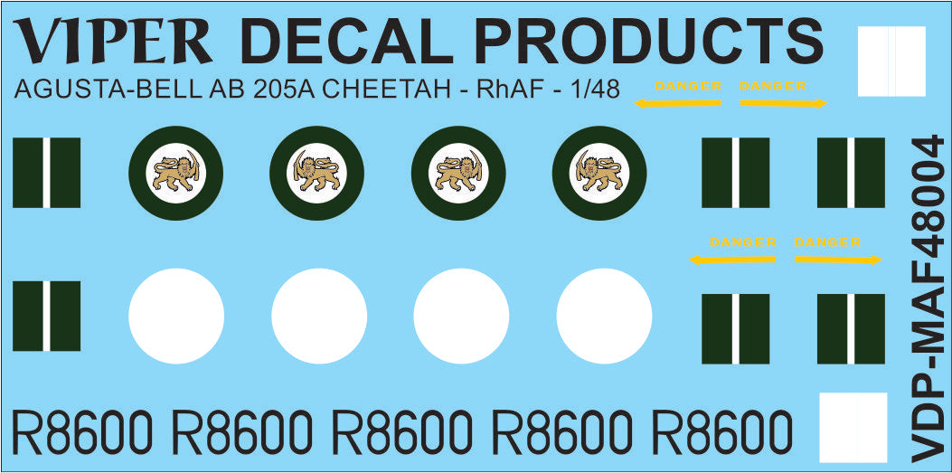 Rhodesian Air Force  Agusta-Bell AB.205A Cheetah - 1/48 Scale Viper Decal Products MAF48004