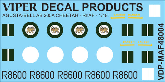 Rhodesian Air Force  Agusta-Bell AB.205A Cheetah - 1/48 Scale Viper Decal Products MAF48004
