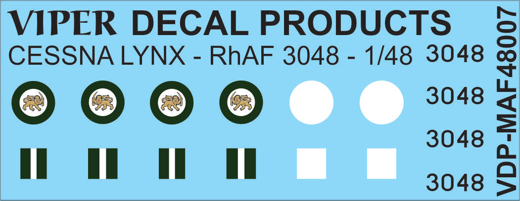 Rhodesian Air Force Cessna Lynx - 1/48 Scale Viper Decal Products MAF48007