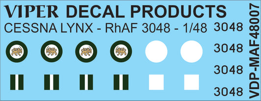 Rhodesian Air Force Cessna Lynx - 1/48 Scale Viper Decal Products MAF48007