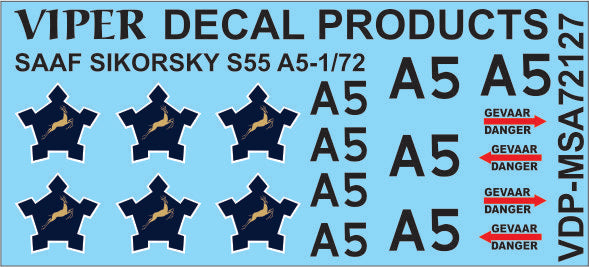 SAAF Sikorsky S.55 'A5' - 1/72 Scale Viper Decal MSA72127