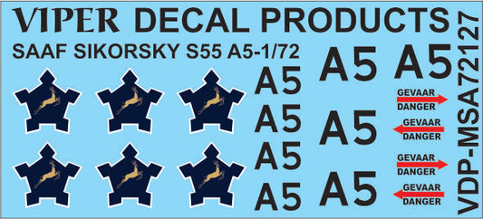 SAAF Sikorsky S.55 'A5' - 1/72 Scale Viper Decal MSA72127