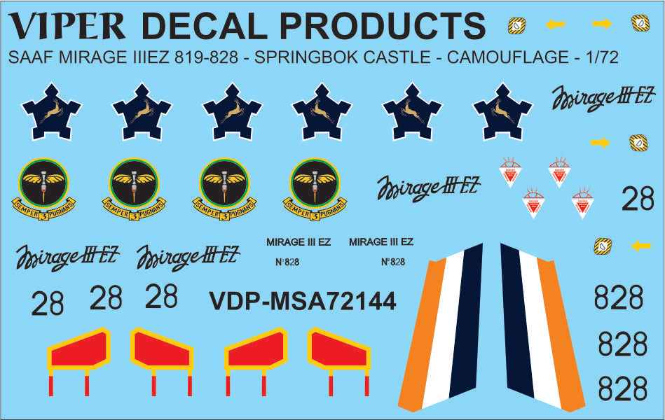 SAAF Mirage IIIEZ '819/828' Decal Sheet - 1/72 Scale Viper Decals MSA72144