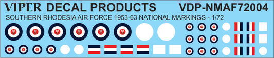 Royal Rhodesian Air Force National Markings 1953-63 - 1/72 Scale Viper Decal Products NMAF72004