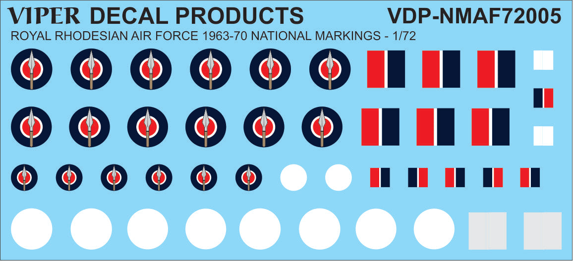 Royal Rhodesian Air Force National Markings 1963-1970 - 1/72 Scale Viper Decal Products NMAF72005