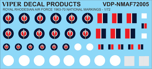 Royal Rhodesian Air Force National Markings 1963-1970 - 1/72 Scale Viper Decal Products NMAF72005