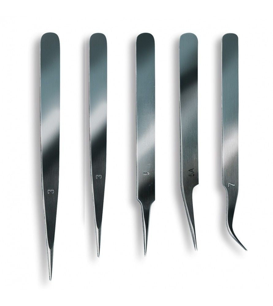 5 Assorted Stainless Steel Tweezers - Artesania Latina 27068